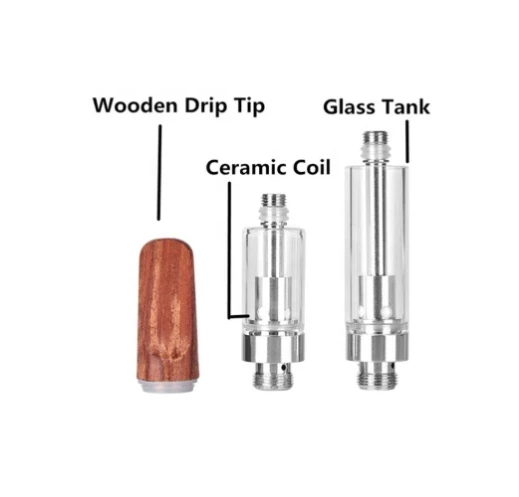 Punta a goccia in legno Argento Riemibile cartuccia CBD, atomizzatore a prova di perdita di fitta per viti 510 con bobina in ceramica da 1,2ohm per box batteria Mod e CBD/penna a vapori olio spessa (monouso, 1,0 ml, nessuna nicotina)