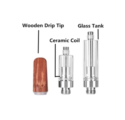 Punta a goccia in legno Argento Riemibile cartuccia CBD, atomizzatore a prova di perdita di fitta per viti 510 con bobina in ceramica da 1,2ohm per box batteria Mod e CBD/penna a vapori olio spessa (monouso, 1,0 ml, nessuna nicotina)